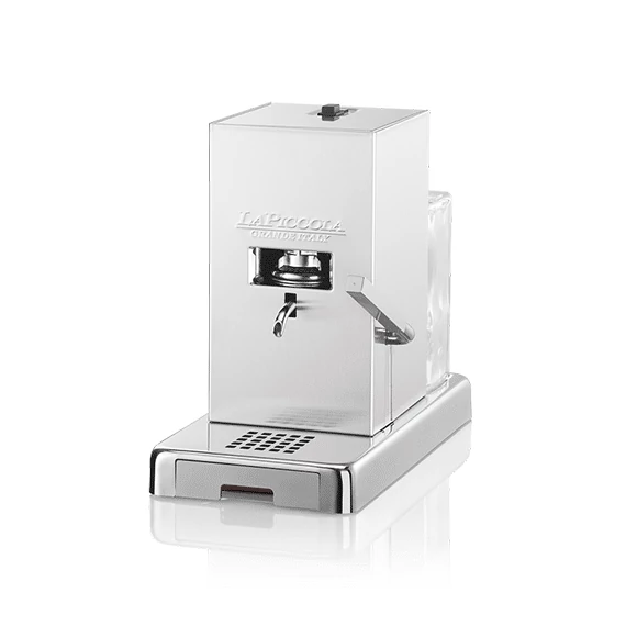 La Piccola PICCOLA E.S.E. pod-os eszpresszo kávégép otthonra, irodába, piknikhez, üvegtartállyal, full inox 