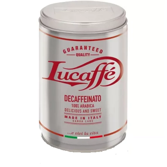 Lucaffé Decaffeinato koffeinmentes 100 % arabica szemes kávé – 250g fém dobozban